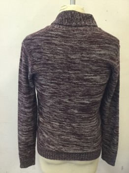 Mens, Cardigan Sweater, TRUE ROCK, Aubergine Purple, Lt Gray, Cotton, Acrylic, XL, Marbled Stripe, Shawl Collar, Button Front, Long Sleeves, 2 Pockets, Ribbed Knit Collar/Cuff/Waistband