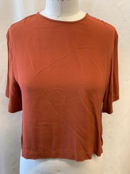 LEITH, Burnt Orange, Rayon, Solid, Pullover, Short Sleeves, Keyhole Back