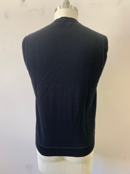 Mens, Sweater Vest, CLAIBORNE, Black, Purple, Gray, Cotton, Argyle, L, V.neck Sweater Vest Black with Purple and Gray Argyle Pattern at Front