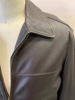 Mens, Leather Jacket, TASSO ELLA, Chocolate Brown, Leather, Solid, L, Zip Front, 2 Pockets, Snap Cuffs