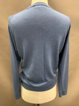 BROOKS BROTHERS, Slate Blue, Wool, Solid, Long Sleeves, V-neck,