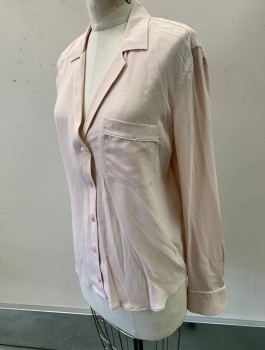 Womens, Blouse, EQUIPMENT, Lt Pink, Silk, Solid, S, L/S, Button Front, Camp Collar, White Piping Trim, Looks Like/Is a Pajama Shirt