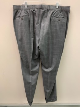 ERMENEGILDO ZEGNA, Medium Gray, Tan Brown, Dijon Yellow, Wool, Plaid, Zip Front, Extended Waistband With Button, 4 Pockets, Creased Front