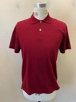 Mens, Polo, J. CREW, Maroon Red, Cotton, Solid, M, C.A., 2 Buttons, S/S,
