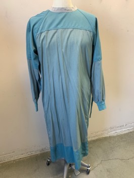 Unisex, Surgical Gown, LAC-MAC, Slate Blue, Gray, Polyester, Solid, Stripes - Pin, S, Panels of Slate Blue Pin Stripes and Gray Solid, Long Sleeves, Rib Knit Cuffs, Gray Band Collar, Open in Back with White Twill Ties, Ankle Length