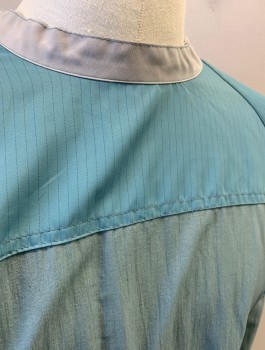 LAC-MAC, Slate Blue, Gray, Polyester, Solid, Stripes - Pin, Panels of Slate Blue Pin Stripes and Gray Solid, Long Sleeves, Rib Knit Cuffs, Gray Band Collar, Open in Back with White Twill Ties, Ankle Length