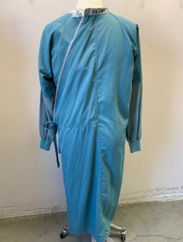 Unisex, Surgical Gown, LAC-MAC, Slate Blue, Gray, Polyester, Solid, Stripes - Pin, S, Panels of Slate Blue Pin Stripes and Gray Solid, Long Sleeves, Rib Knit Cuffs, Gray Band Collar, Open in Back with White Twill Ties, Ankle Length