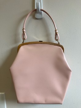 NL, Pink Hexagon Shaped Leather Handbag, Gold Clam Shell Opening, 1 Hand Strap