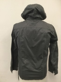 KUHL, Slate Gray, Cotton, Polyester, Solid, Zip/Button Front, 6+ Pockets, Collar Attached, Hood Zipped Into Collar, Long Sleeves, Snap Cuff, Multiple