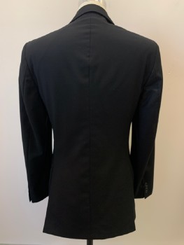 SAVILE ROW, Black, Wool, Solid, 2 Buttons, SB. Notched Lapel, 2 Flap Pockets, 1 Welt Chest Pocket, Side Vents
