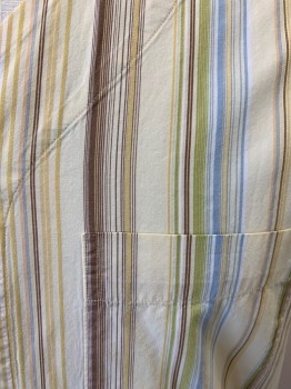 Mens, Pajama Top, NORDSTROM, Lt Yellow, Blue-Gray, Green, Brown, Butter Yellow, Cotton, Stripes - Vertical , Q, M, S/S, V-N, Buttons, 1 Pocket