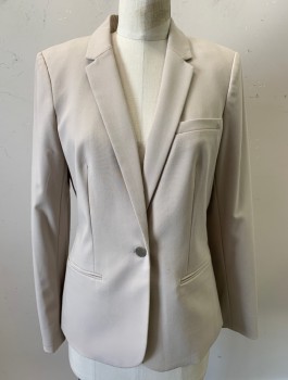 Womens, Blazer, CALVIN KLEIN, Beige, Polyester, Rayon, Solid, Sz.6, Single Breasted, Notched Lapel, 1 Metal Button, 3 Welt Pockets