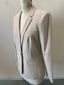 Womens, Blazer, CALVIN KLEIN, Beige, Polyester, Rayon, Solid, Sz.6, Single Breasted, Notched Lapel, 1 Metal Button, 3 Welt Pockets