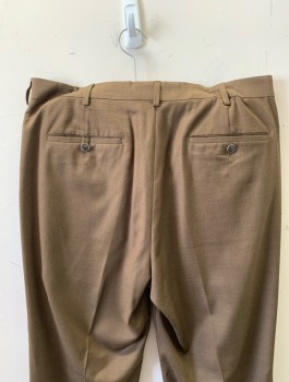 Mens, Slacks, ROUNDTREE & YORKE, Brown, Polyester, Rayon, Solid, Ins:32, W:34, Flat Front, Button Tab, 4 Pockets, Belt Loops