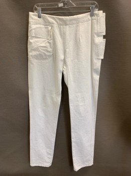 MTO, White, Poly/Cotton, Solid, 3 Pckts, 2 Velcro Tabs At Left Side *Some Black Stains On Right Leg*
