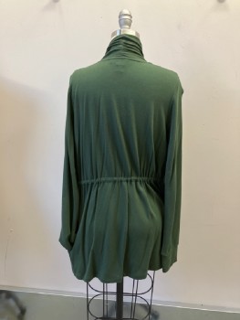 Womens, Maternity, PEA IN THE POD, Moss Green, Modal, Spandex, Solid, S, Cardigan, Draped Ruffle Lapel, No Closures, Drawstring Back Waist, L/S with Band Cuffs, 2 Pckts,