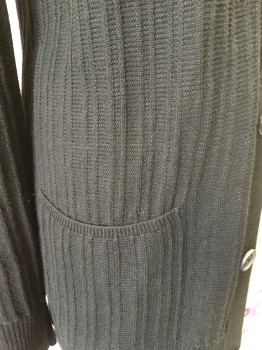 Mens, Cardigan Sweater, JOHN VARVATOS, Black, Linen, Stripes - Shadow, 2X, V-neck, Button Front, 2 Pockets, Slightly See Through Vertical Self Stripe Knit