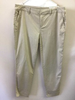 Womens, Pants, LIZ CLAIBORNE, Khaki Brown, Cotton, Spandex, Solid, 14, Twill, Mid Rise, Tapered Leg, Zip Fly, 4 Pockets, Belt Loops