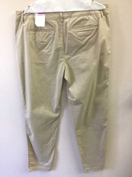 LIZ CLAIBORNE, Khaki Brown, Cotton, Spandex, Solid, Twill, Mid Rise, Tapered Leg, Zip Fly, 4 Pockets, Belt Loops