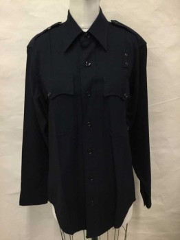 Mens, Fire/Police Shirt, LONG BEACH UNIFORM, Midnight Blue, Solid, Police Shirt, Long Sleeves, Faux Button Front with Hidden Zipper, Collar Attached, 2 Pockets, Epaulettes