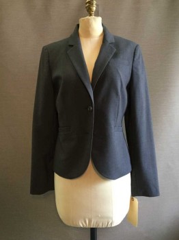 Womens, Blazer, Calvin Klein, Dk Gray, Polyester, Rayon, Heathered, 6, Notched Lapel, Missing 1 Button,