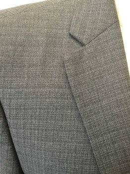 Mens, Suit, Jacket, N/L, Medium Gray, White, Wool, Check , 40L, Single Breasted, 2 Buttons,  Collar Attached, Notched Lapel, 3 Pockets