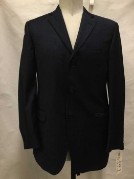 Mens, Suit, Jacket, BURBERRY, Navy Blue, Gray, White, Wool, Stripes - Pin, 42L, Navy with Gray/white Pin Stripes, Notched Lapel, 3 Buttons,