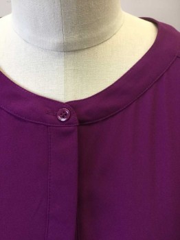 Womens, Blouse, NYDJ, Purple, Polyester, Solid, M, 3/4 Sleeve, 5 Button Closures at Front, Band Collar,  1 Welt Pocket at Chest