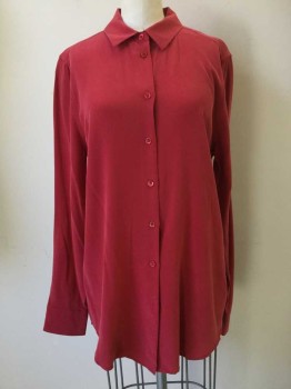 EQUIPMENT, Cranberry Red, Silk, Solid, C.A., B.F., L/S, Inverted Pleat CB