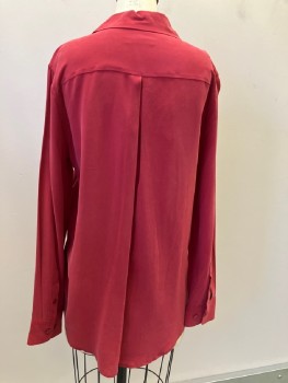 EQUIPMENT, Cranberry Red, Silk, Solid, C.A., B.F., L/S, Inverted Pleat CB
