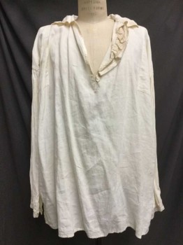 MTO, Cream, Linen, Solid, Sheer Ivory, V-neck, Collar Attached, Long Sleeves,