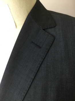 Mens, Suit, Jacket, ZEGNA, Slate Blue, Wool, Rayon, Heathered, 38R, 2 Button Single Breasted, 1 Welt Pocket, 2 Pockets with Flaps, 2 Slits at Back