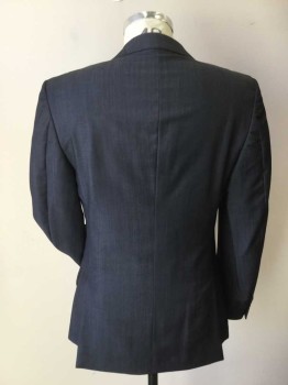 Mens, Suit, Jacket, ZEGNA, Slate Blue, Wool, Rayon, Heathered, 38R, 2 Button Single Breasted, 1 Welt Pocket, 2 Pockets with Flaps, 2 Slits at Back