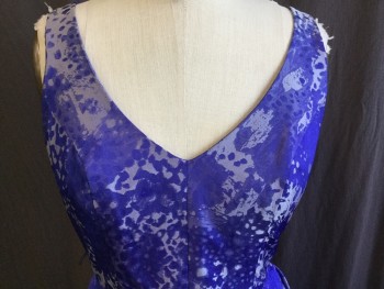 Womens, Evening Gown, ABS, Purple, Lavender Purple, Silver, Polyester, Acetate, Abstract , 4, V-neck, V-back, 1" Straps, Large Pleat Skirt with Flair Bottom, Zip Back, Solid Purple Lining with Ruffle, No Belt