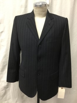 DOLCE & GABBANA, Charcoal Gray, Purple, Wool, Stripes, 3 Buttons,  Notched Lapel, 3 Pocket,