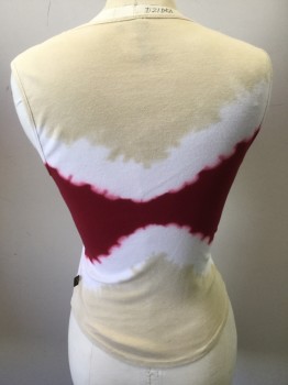 Womens, Top, XOXO, White, Cream, Red, Gold, Cotton, Tie-dye, S, V-N, Slvls, Gold & Red Heat Fix Rhinestone Heart And Wings CF