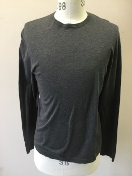 Mens, Pullover Sweater, JAMES PERSE, Charcoal Gray, Cotton, Solid, M, Thin Jersey Knit, Crew Neck