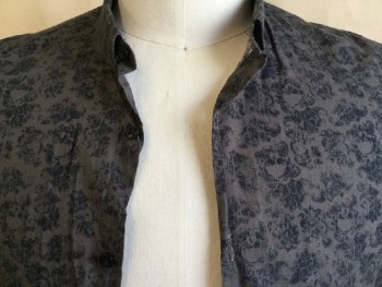 THE KOOPLES, Gray, Faded Black, Cotton, Novelty Pattern, Collar Attached, Button Front, Long Sleeves,