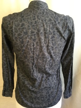 THE KOOPLES, Gray, Faded Black, Cotton, Novelty Pattern, Collar Attached, Button Front, Long Sleeves,