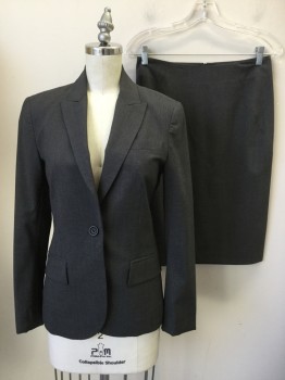 Womens, Suit, Jacket, THEORY, Medium Gray, Wool, Lycra, Heathered, 2, Single Breasted, Collar Attached, Peaked Lapel, 3 Pockets, 1 Button, **TV Alt Sleeves**