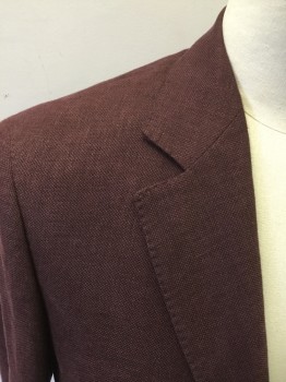 Mens, Sportcoat/Blazer, BRUNELLO CUCINELLI, Wine Red, Solid, 44S, Single Breasted, Collar Attached, Notched Lapel, Hand Picked Collar/Lapel, 4 Pockets, 3 Buttons