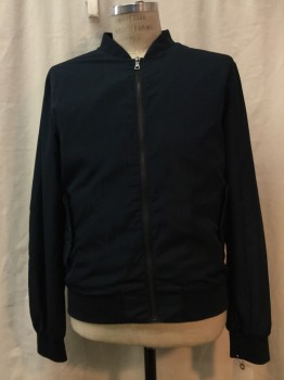 Mens, Casual Jacket, M&S COLLECTION, Navy Blue, Polyester, Solid, M, Navy, Zip Front,