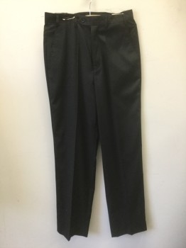 FERRECCI, Black, Polyester, Viscose, Solid, Flat Front, Button Tab Waist, Zip Fly, 4 Pockets, Straight Leg