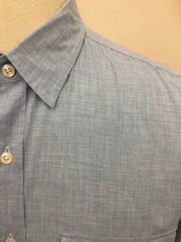 J. CREW, Lt Blue, Cotton, Solid, Button Front, Collar Attached, Long Sleeves, 2 Flap Pockets