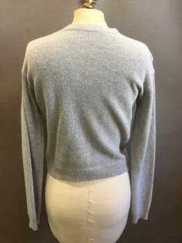 BRANDY MELVILLE, Lt Gray, Wool, Solid, Crew Neck, Ribbed Knit Neck/Waistband/Cuff, Long Sleeves, Short-waisted