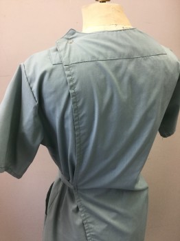 WHITE KNIGHT, Sea Foam Green, Polyester, Cotton, Solid, V-neck, Short Sleeves, 2 Pockets, Snap Crossover Back with Tie