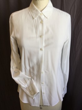 UNI QLO, Off White, Rayon, Polyester, Solid, Collar Attached, Button Front, Long Sleeves,