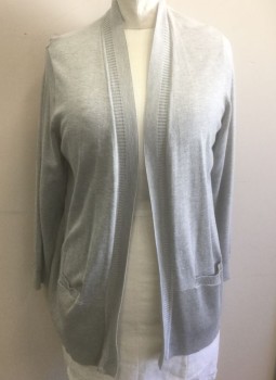 Womens, Sweater, 89TH & MADISON, Gray, Rayon, Polyester, Solid, 1X, Knit, Long Sleeves, Open at Center Front with No Closures, 2 Patch Pockets at Hips