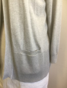 Womens, Sweater, 89TH & MADISON, Gray, Rayon, Polyester, Solid, 1X, Knit, Long Sleeves, Open at Center Front with No Closures, 2 Patch Pockets at Hips