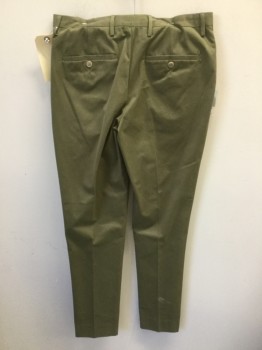 TOP MAN, Olive Green, Cotton, Solid, Flat Front, Twill Weave, Skinny